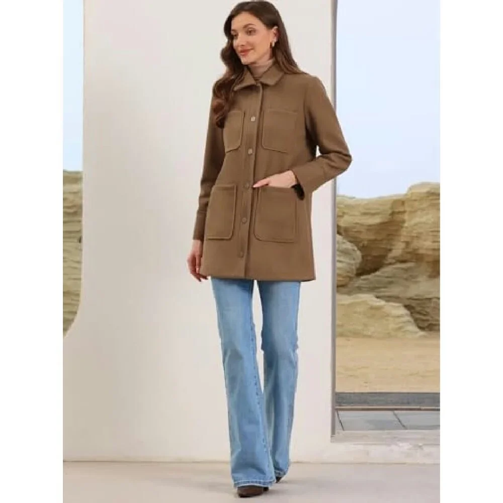 Oversized Snap Button Utility Jacket, 100% Polyester, Loose Fit - Picture 5 of 6